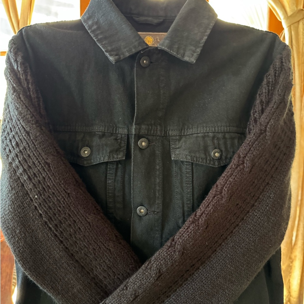 Insight Men's Black Denim Jacket with Knit Sleeves Size Large Australian Surf Co